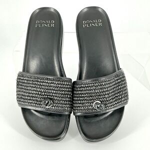 Donald Pliner Size 9 Farrah Black Woven Raffia Platform Slides NEW Sandals $178